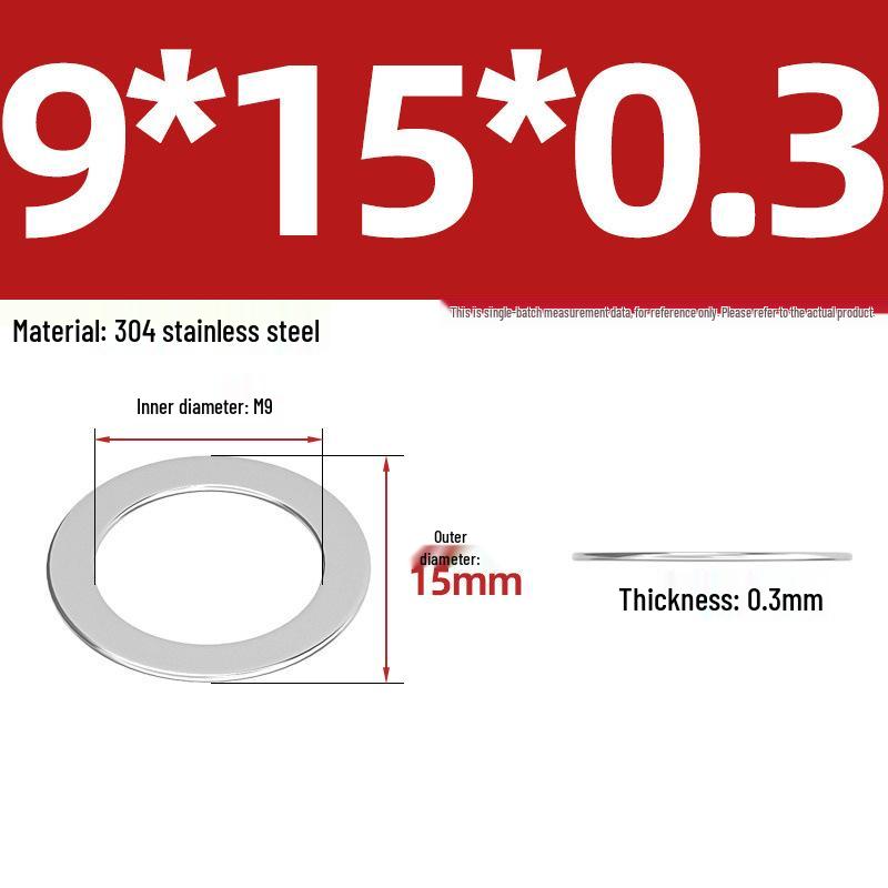 304 Stainless Steel Ultra-Thin Flat Washers - Available in Thickness: 0.1mm, 0.2mm, 0.3mm, 0.5mm
