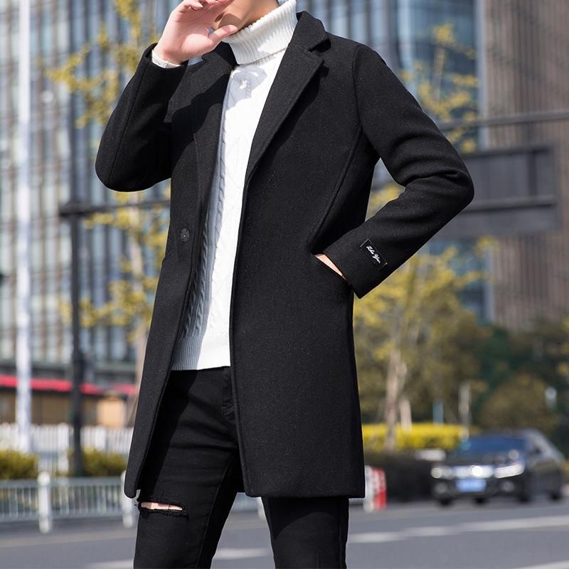 Trench Coat Men's Medium and Long Korean Version of Youth Slim-fitting Casual Woolen Coat Autumn and Winter Men's Woolen Coat