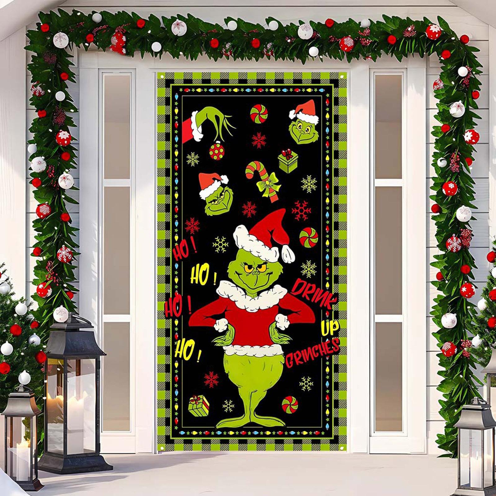 

Рождественский чехол на дверь, декоративное подвесное полотно, зеленый чехол на дверь, рождественская дверная занавеска, новогодний гобелен, чехол на дверь, фон One Size
