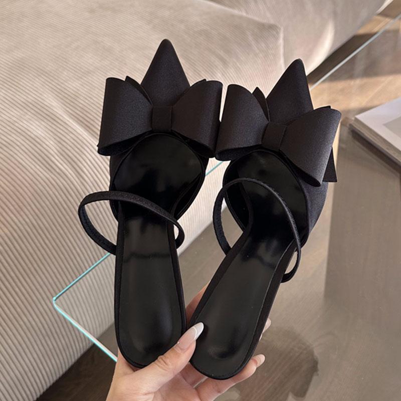 Fashion Big Size 43 Elegant Women Heeled Sandals Shoes Female Pointed Toe Footwear Fashion Butterfly-Knot Ladies Heels Sandals Shoes