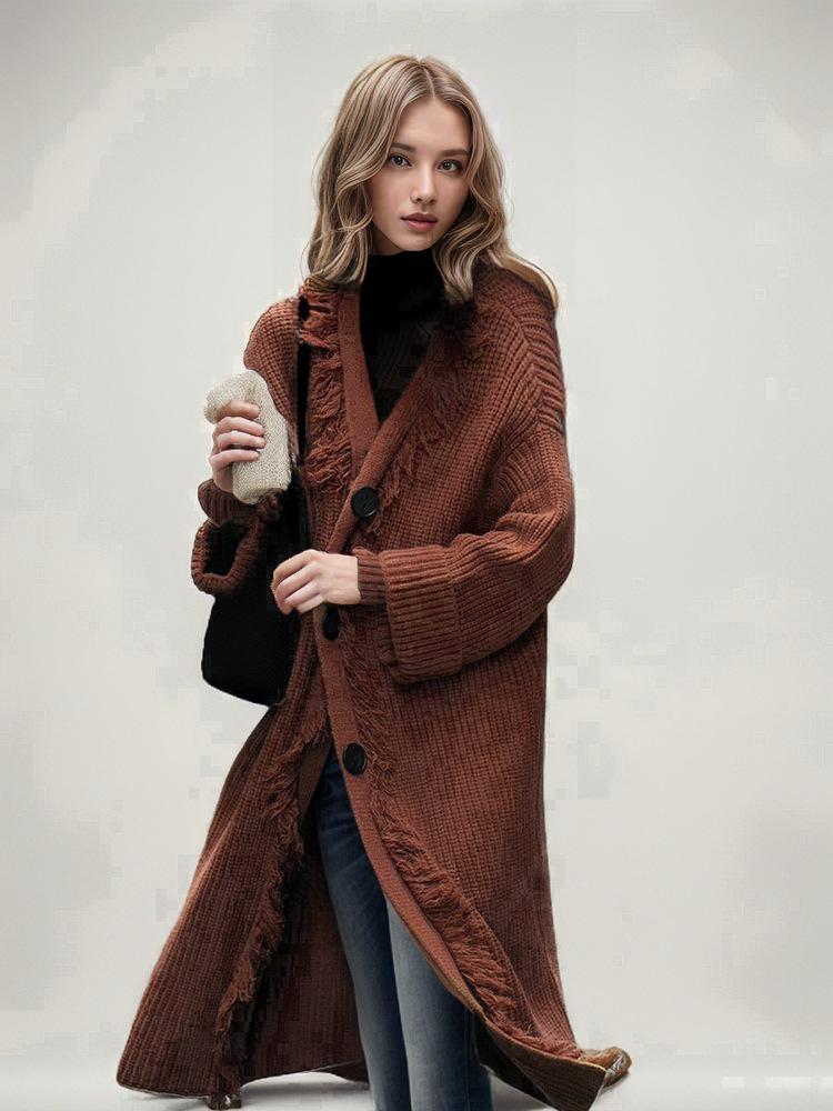 2025 Autumn/Winter European & American Women's Fashion Tassel Knit Cardigan Sweater
