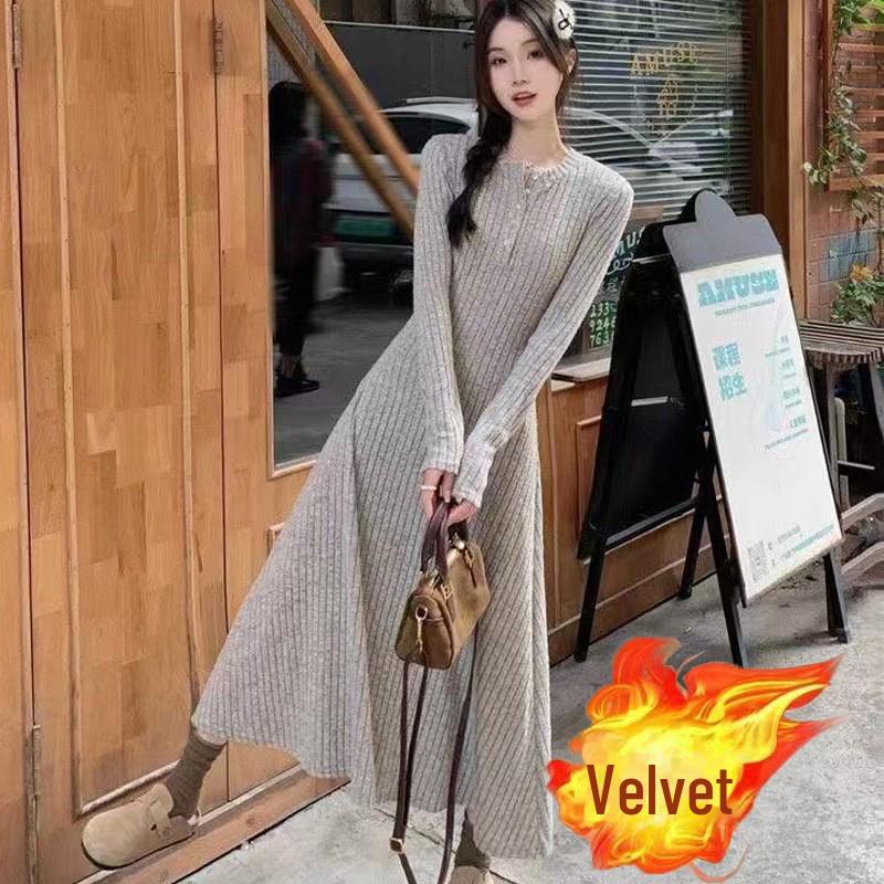 

Женское трикотажное платье А-силуэта в стиле ретро: Универсальная, утягивающая кофта с длинным рукавом для весны, осени и зимы XXL (65-72.5 kg)