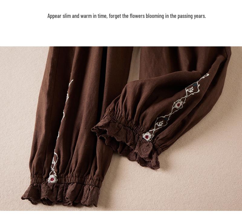 Women's Artistic Embroidery Cotton Linen Harem Pants - Slimming Casual Retro Style