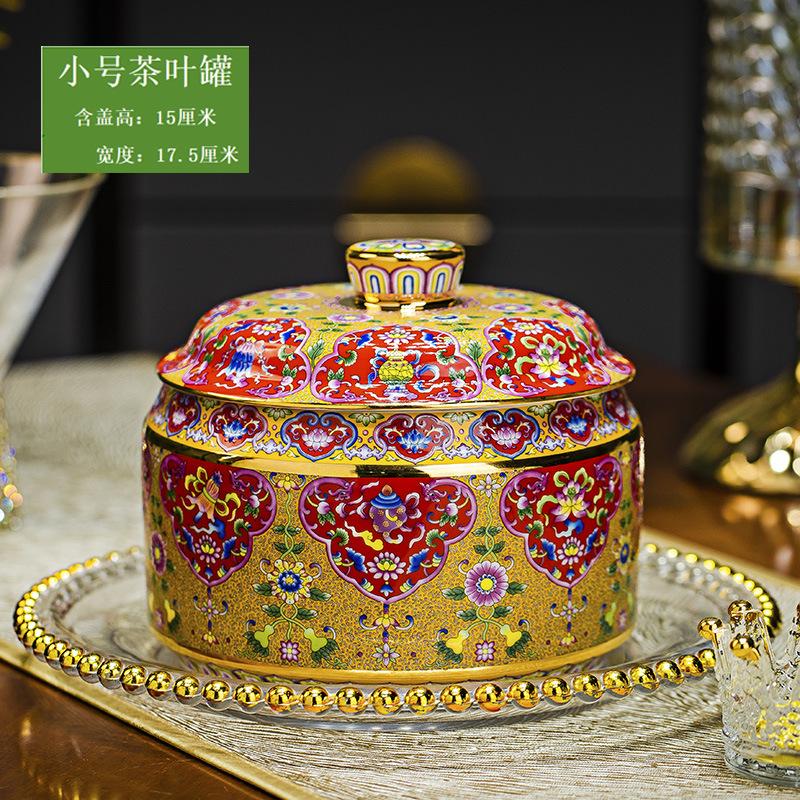 Enamel Colored Fulu Babao Tea jar Jingdezhen Ceramic Storage jar Pu er Tea Cake jars Kitchen Pig Oil storage Can Sugar Can