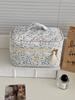 Spring Fresh Blue Floral Corduroy Makeup Bag - Portable & Versatile Storage