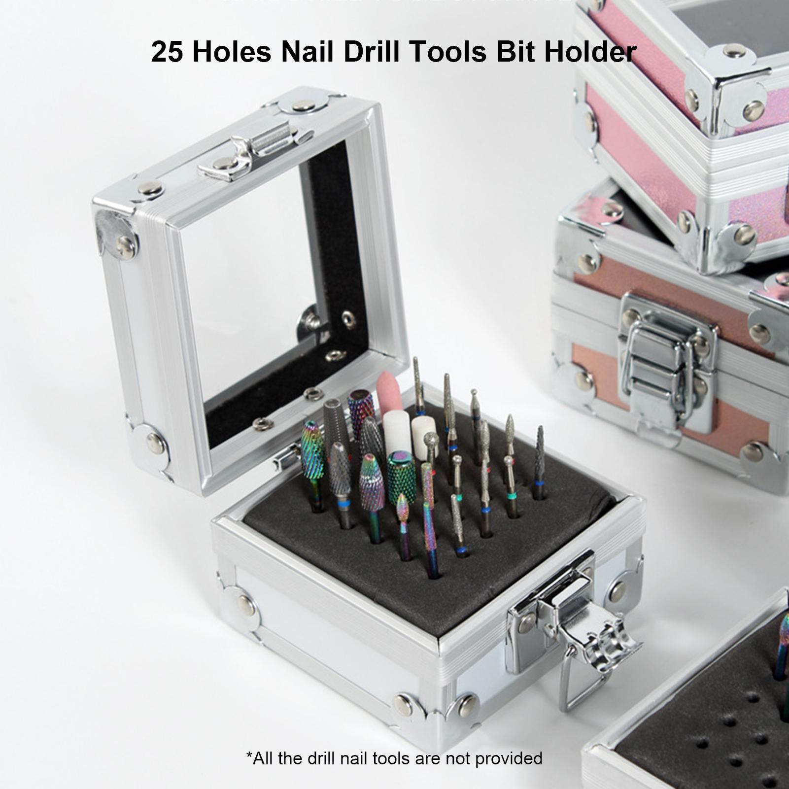 25 Holes Nail Drill  Tools Bit Holder Display   Containers Box Cases with Visual Cover DesignCelsius Locker for Home Use or Nail Salon