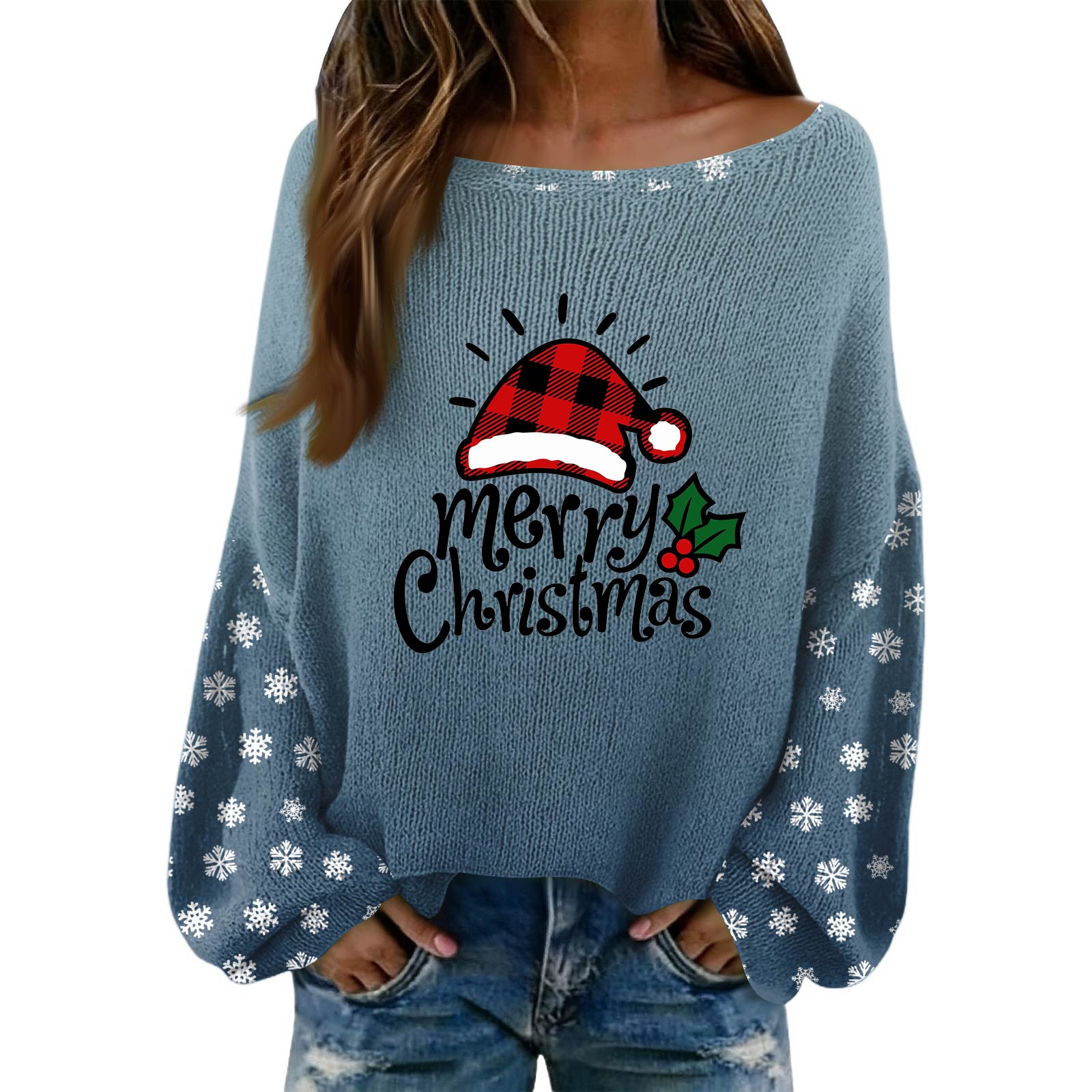Women s Fashion Long Sleeved Elegant Sweater Top L синий
