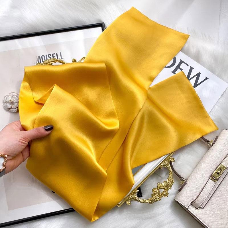 Solid 100% Natural Real Silk Scarf Women Bandana Square Scarves Wrap Kerchief Mulberry Spring Fashion Luxury High Quality Hijab