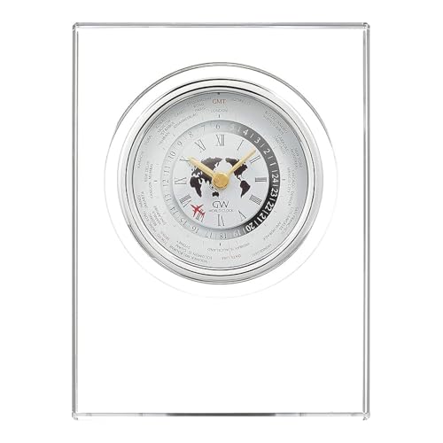 NARUMI Glassworks Monolith Clear Clock, 18cm Tall, World Clock GW1000-11064