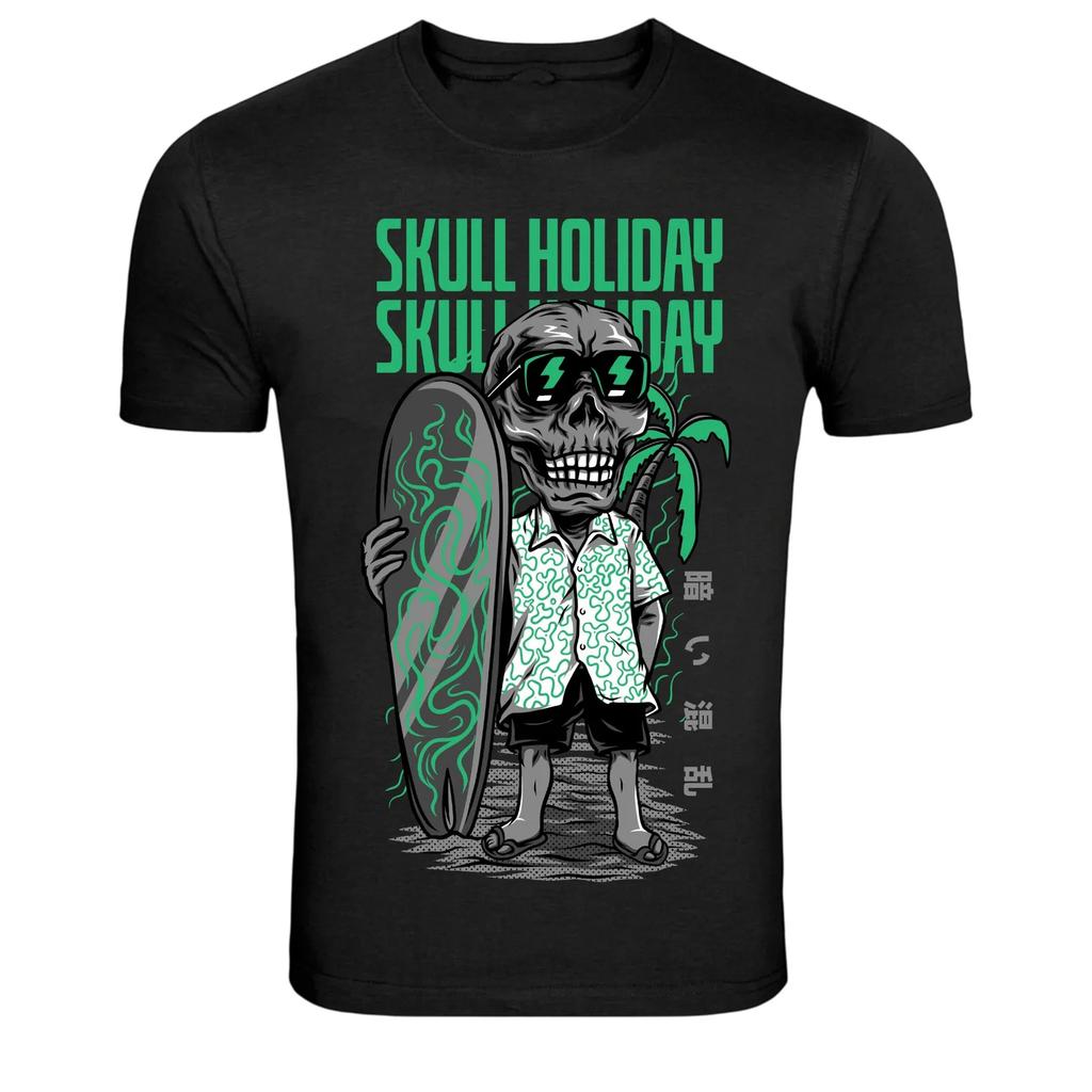 Skull Holiday Surfer Skeleton Graphic T-Shirt