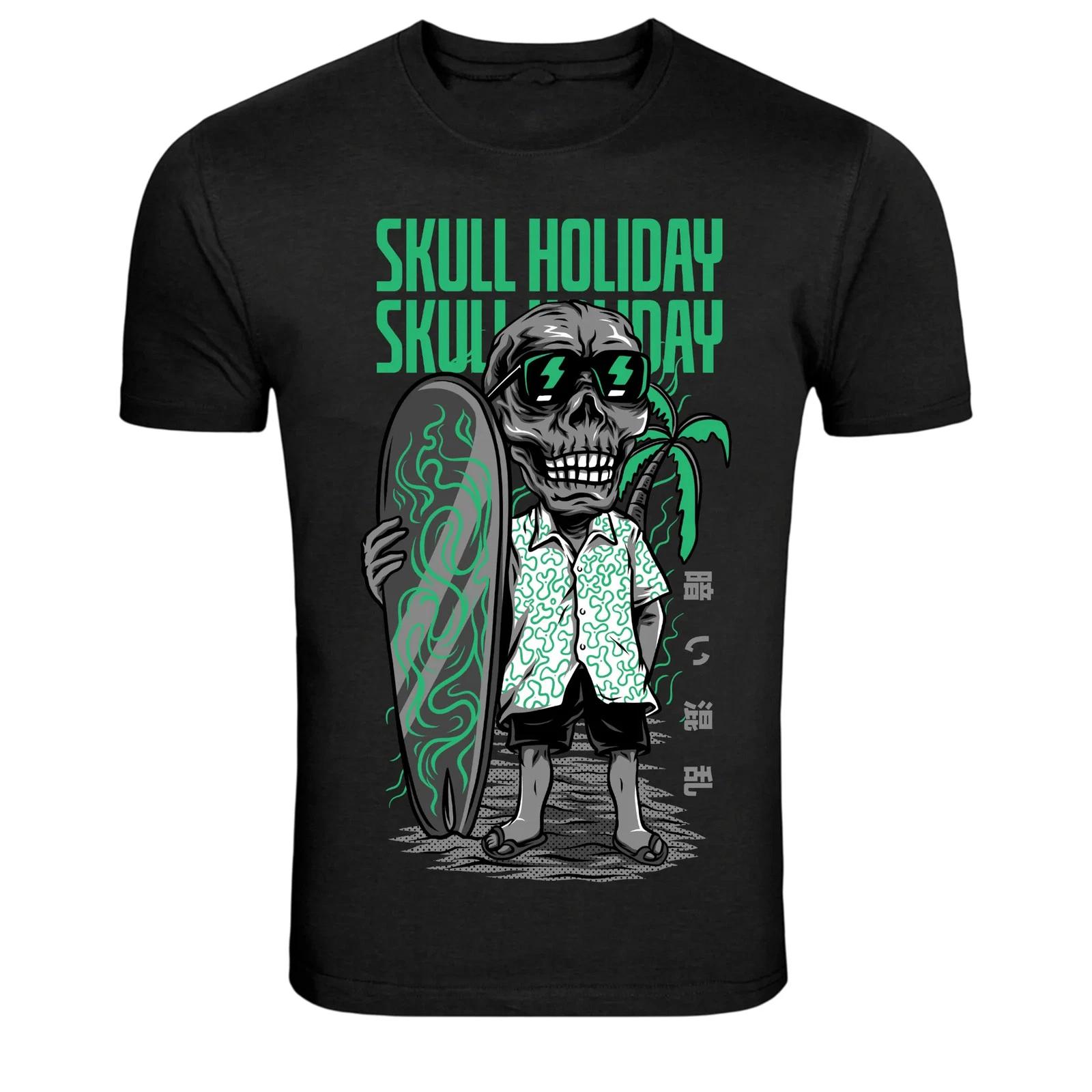 Skull Holiday Surfer Skeleton Graphic T-Shirt XL