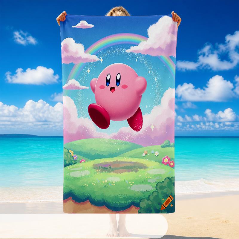 Quick Dry Beach Towel Kirby Pattern, Lightweight Absorbent Towel for Pool Beach Vacation Use