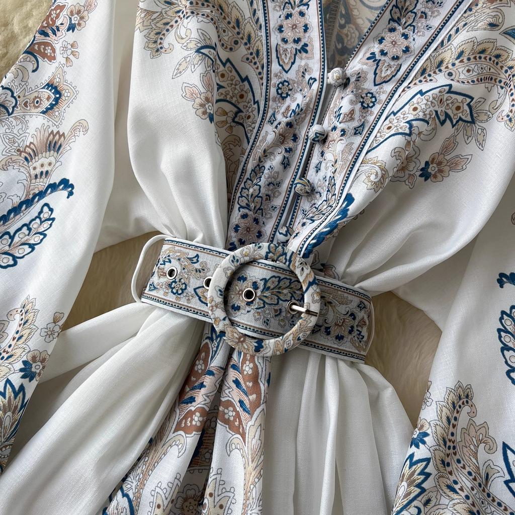 Summer Women Vintage Lond Dress Fashion Print A Line Ruffled Elegant Floral Party Dress Ladies Long Sleeve Long Woman Dresses