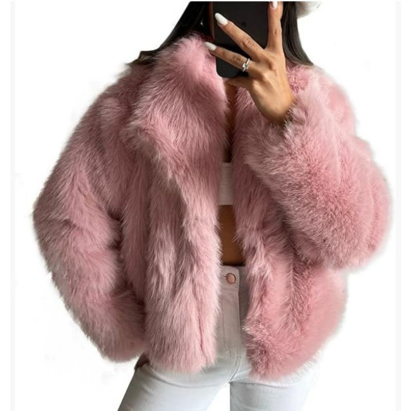 Stylish big lapel imitation fur jacket femininity elegant celebrity long-sleeved thermal coat fluffy top