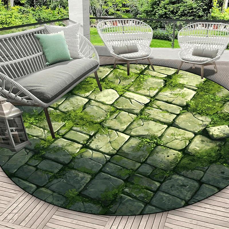 

Luxurious Stone Moss Pattern Round Shape Floor Mats Kitchen Hallway Runner Rug Bedroom Living Room Soft Carpet Non-slip Area Rug 120X120cm