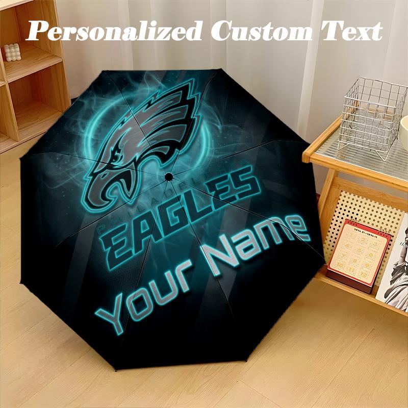 Philadelphia Eagles Automatic 8‑ribs Umbrella, Custom Name Text Personalized Folding Umbrella Rain Sun Gift