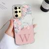 A Z Pink Letter Peach Flower ?Shockproof Phone Case For Samsung Galaxy S25 Edge S24 FE Plus Ultra Couple Silicone Fundas Cover