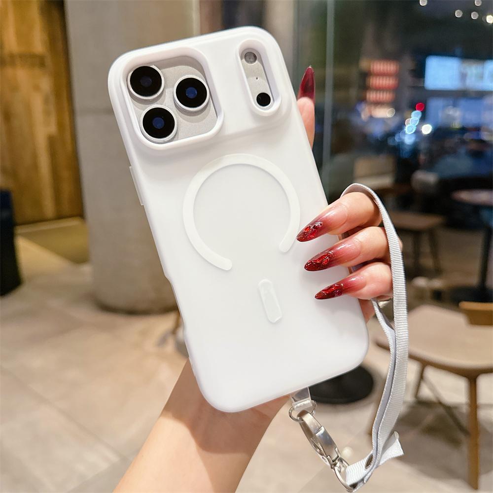 

Magnetic Candy Color Detachable Wrist Strap Phone Case For iPhone 17 Air 16e 16 15 14 Plus 13 12 11 Pro Max For MagSafe Cover iPhone17 Pro білий
