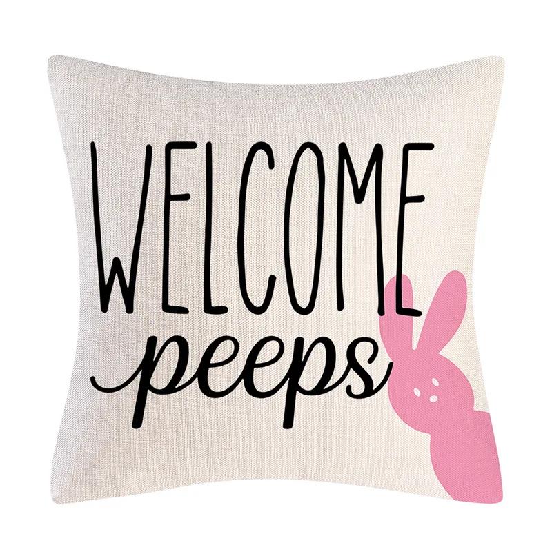 Happy Easter Cushion Cover Bunny Eggs Printed Pillow Cover Easter Rabbit Printed Pillowcase Home Decorative Throw Pillow Case