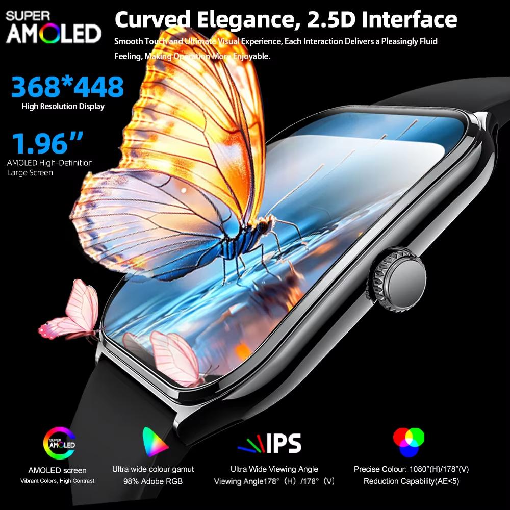 2025 New 7.5MM Ultra Thin Smart Watch Men 1.96"AMOLED Screen Always Show Time Heart Rate Sport Waterproof BT Call Smartwatch