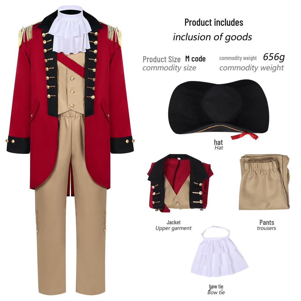Costume Cosplay Uomo George Washington - Uniforme Militare Retrò Musicale Hamilton