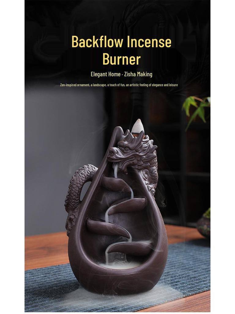 Purple Clay Backflow Incense Burner - Fu Lin Men Sandalwood Agarwood Ceramic Ornament