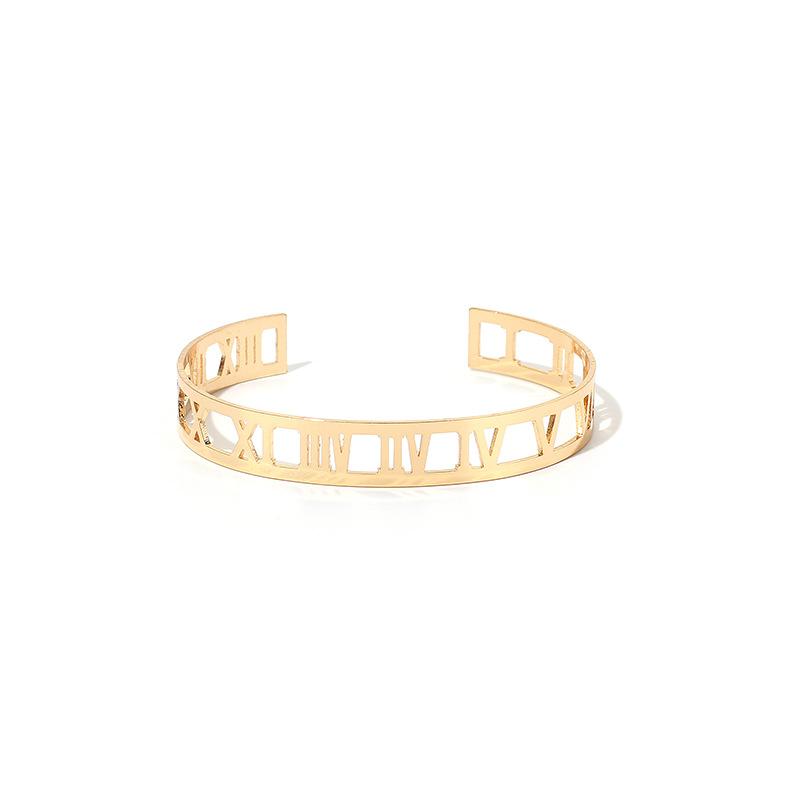Roman numerals open bracelet tide ins European and American style gold hollow geometric irregular bracelet jewelry