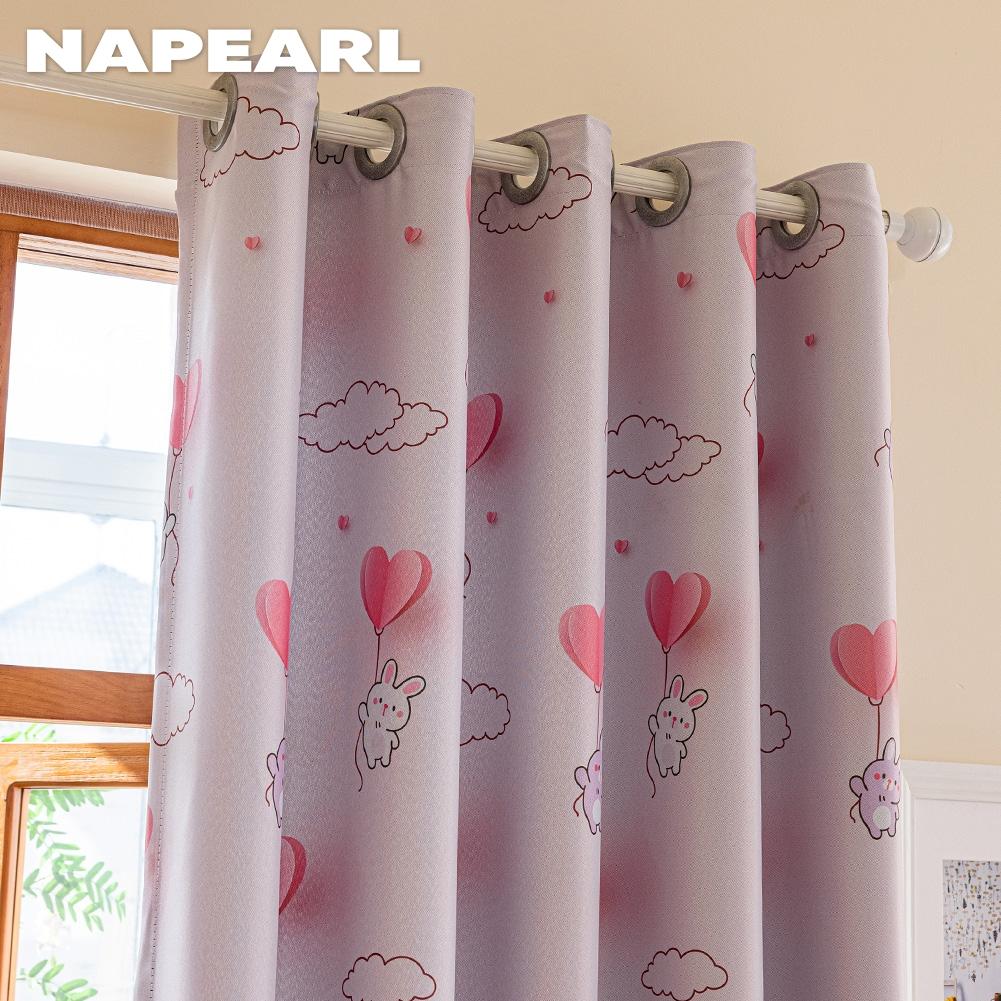 1PC NAPEARL 70-80% Blackout Cartoon Printed Girls' Room Pink Short Curtains for Bedroom Living Room Home Decor