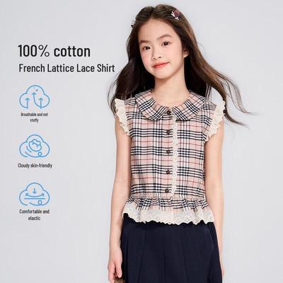 Princess YUAN YUAN Girls' French Plaid Lace Sleeveless Shirt