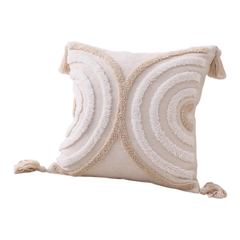 Unique Boho Throw Pillow with Braided Rope Pattern Handmade Tassels Cushion Soft Cotton Linen Textured Cushion for Sofa Bed 45x45cm 2230₽