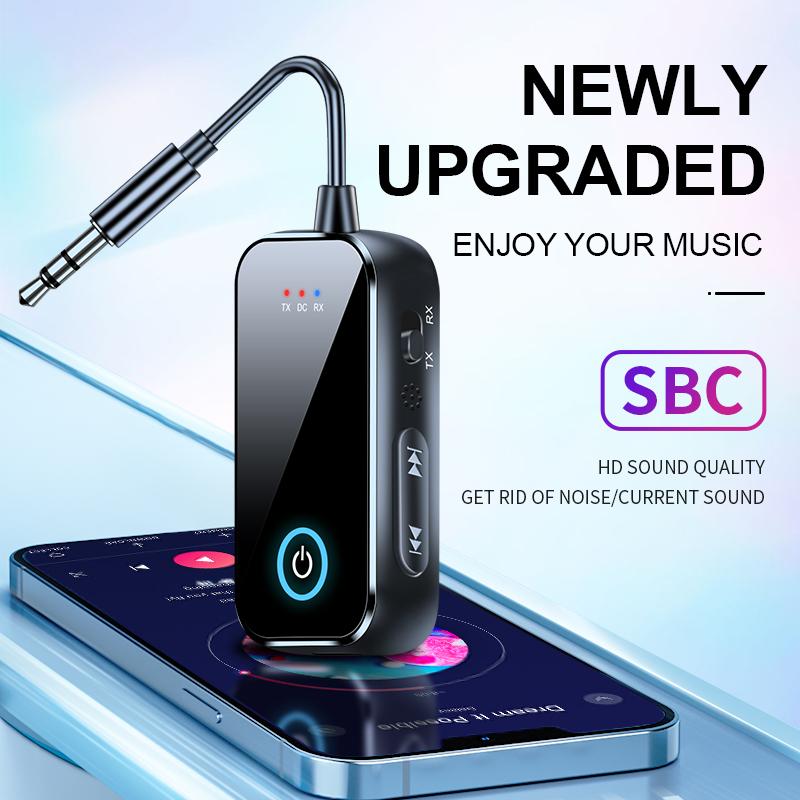 2in1 Bluetooth-Compatible Transmitter Receiver 3.5mm AUX Low Latency Audio Adapter Mic for TV PC Headphone Wireless BT Receiver