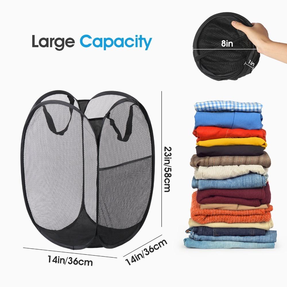 2-piece Pop-up Mesh Laundry Basket, Foldable Laundry Basket, 74 Liters, with Side Pockets