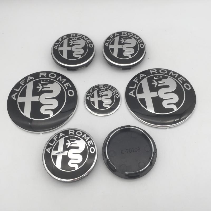 7 Stück für Alfa Romeo 2x74mm 4x50mm Kappe 1x40mm Auto Fronthaubenemblem Heckklappenemblem Felgenkappen Lenkradaufkleber Styling jkl123
