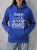 Spanien Lokale Straßenszene Drucke Kapuzenpullover Damen Lässig Locker Sweatshirt Winter Fleece Warm Pullover Basics Tasche Damenkleidung