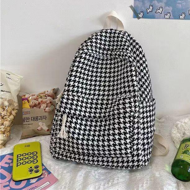 Chic Houndstooth Backpack For Women Korean Style High School College Girl Casual Trendy Bag
