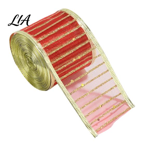 Sparkly Ribbon for Presents Stripe Sequin Christmas Ribbon, Glitter Polyester Fabric Wide Craft Decorative Mesh Party Supplies Wrapping Ribbons Wreath
