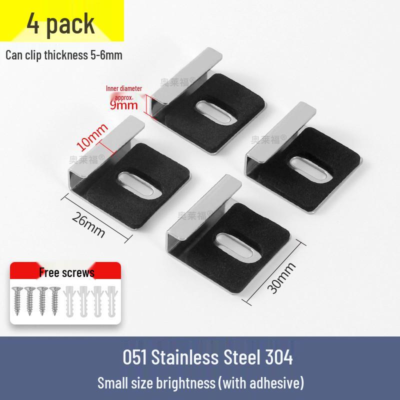 Stainless Steel Mirror Holder Clips, Square, Set of 4