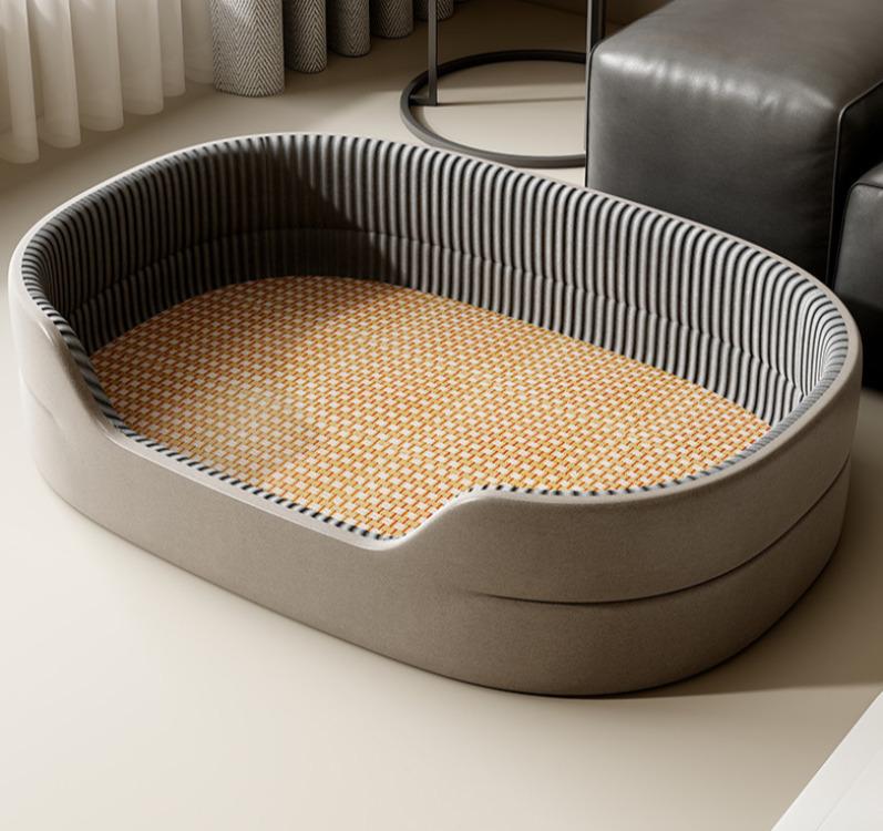 

Dog Cat Kennel Universal for All Seasons Summer Pet Kennel with Rattan Mat Raised Edges Large Dog Bed Sofa-feel Mat Sleeping Pad S