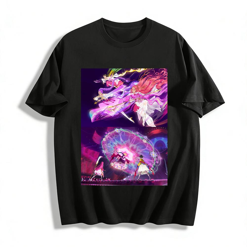 

Anime Style Chinese Style Colorful Battle Princess Print T-Shirt Casual Loose Top For Men And Women Pure cotton T-shirt 6XL