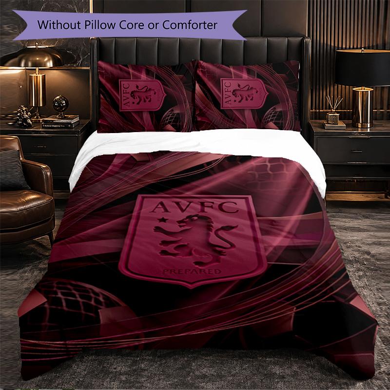 Aston Villa Football Themed Bedding 3Pcs Duvet Cover Set Decorative Bed Linen For Teen Room Home Decoration