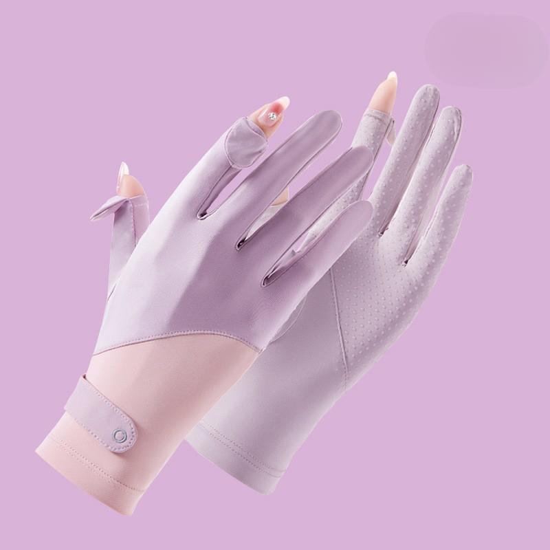 Summer Ice Silk Sunscreen Gloves for Women's Outdoor Driving and Riding Non Slip Touch Screen Flip Elastic Breathable Long Finger Thin Style