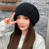 New hat women's big head circumference thickened stacking hat fashionable versatile warm show small face ear protection knitted wool hat