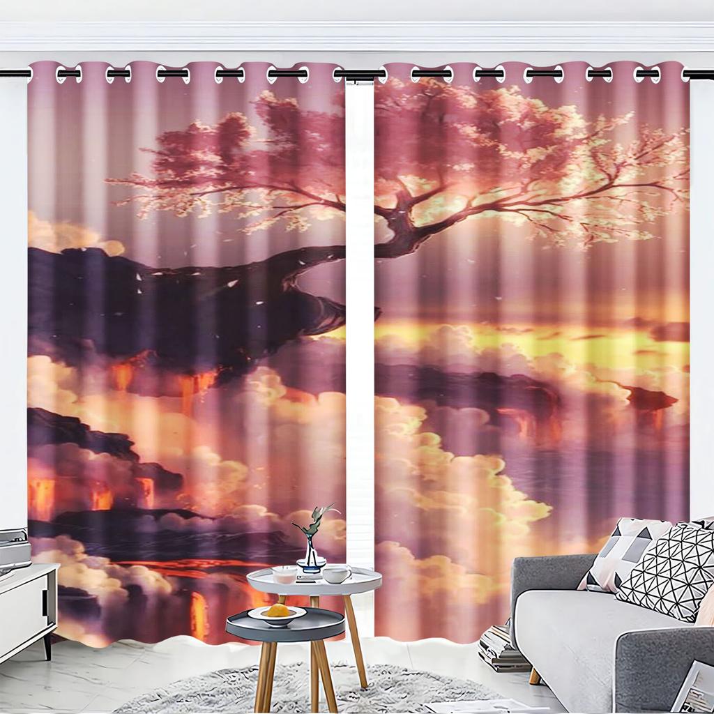 Landscape Cartoon Cute Fruit Print Home Style Decoration Polyester Window Children Bedroom Living Room Curtain Darkening Ideal For Sitting