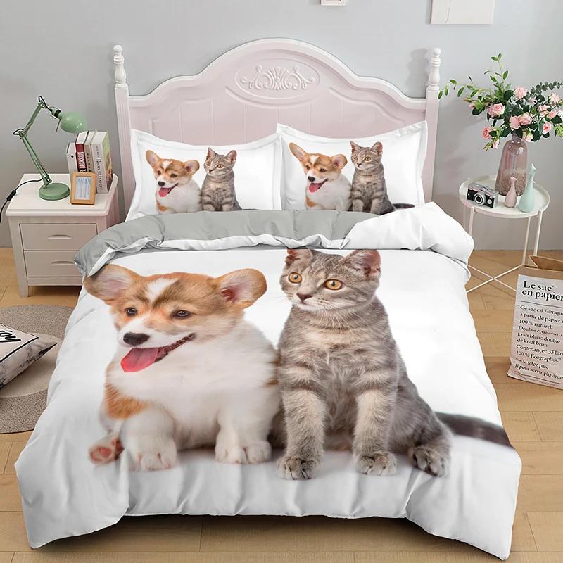 3PCS Single-sided Printed Bedding Set Comforter Funny Cute Pet Duvet Bedding Cover Pillows Comfortable Bedspreads For Kids Teens