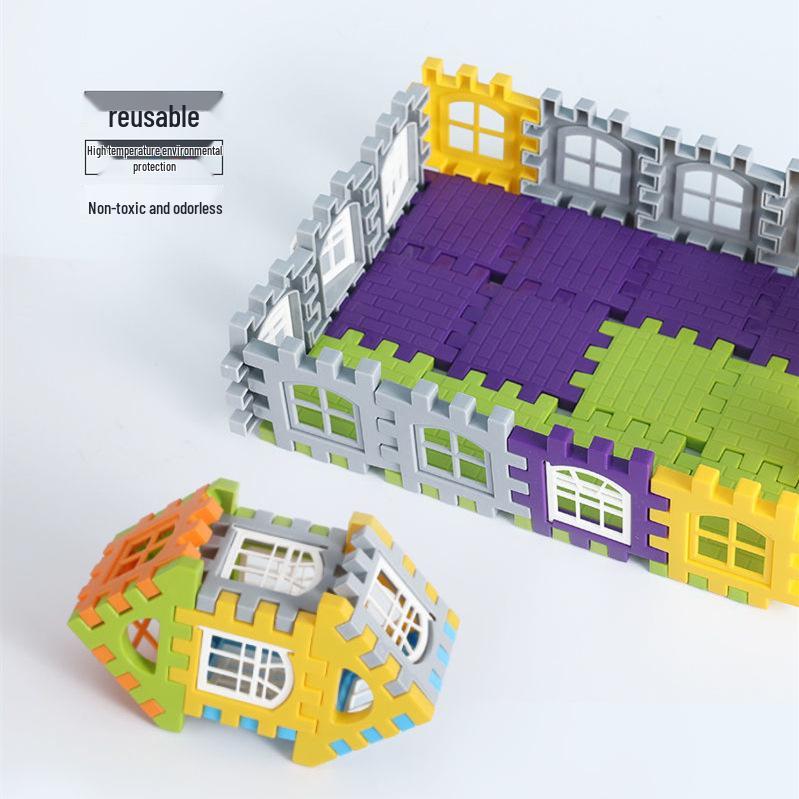 Large Kindergarten Building Blocks with Windows for Boys and Girls - Plastic Interlocking House Assembly Toy