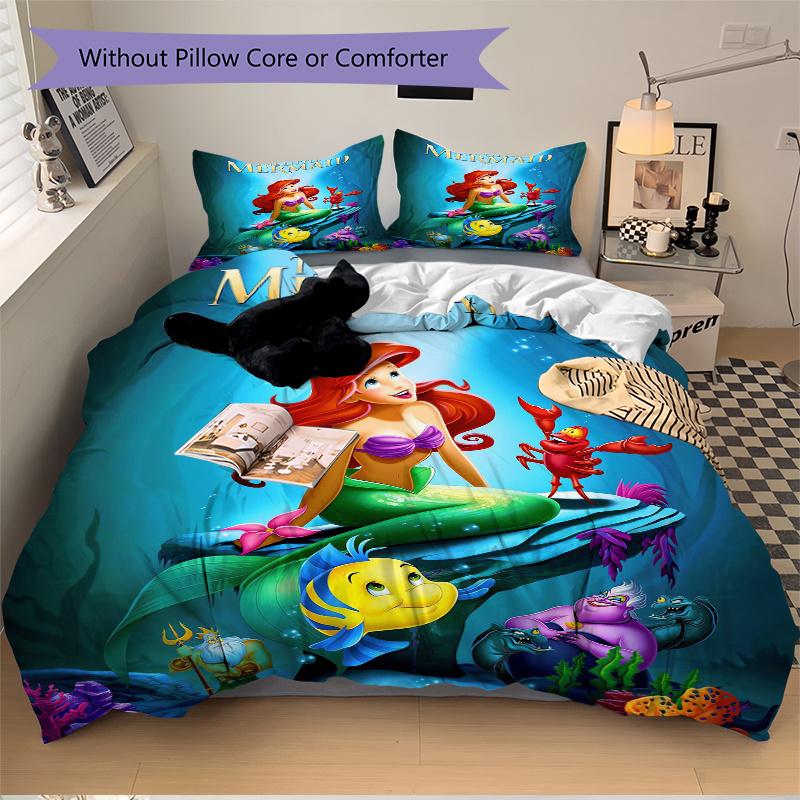 3pcs Ariel In the Sea Bedding Set Includes 1 Quilt Cover and 2 Pillowcases, Comfortable S005