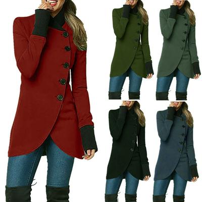 Chaqueta de Manga Larga con Abertura en el Bajo y Monopetapa para Mujer en Color Sólido para Otoño e Invierno