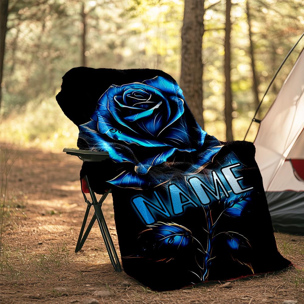 Blue Rose Outdoor Customize Your Name Blanket Soft Comfortable Lightweight Allseason Multiuse Blanket For Travel Camping Picnic Sofa Office Bed Living