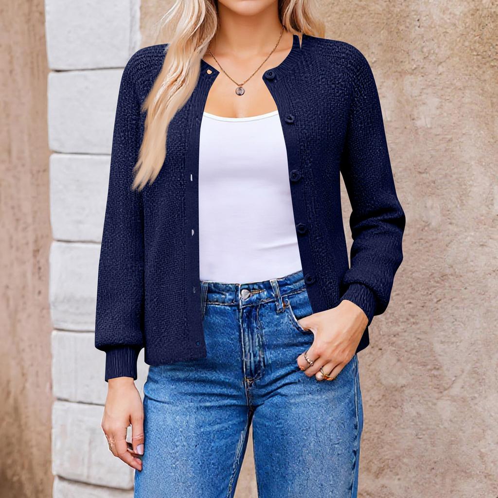 Women's Knitted Cardigan Short Knit Round Neck Open Front Sweater Button Down Elegant Casual Cardigan For Women