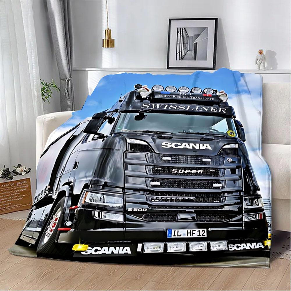 Printed Blanket Picnic Blankets Car Brand Scanias TruckS Warm Blanket Soft and Comfortable Blanket Home Travel Birthday Gift